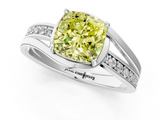 White gold Fancy Yellow Cushion  Solitaire Diamond Ring with Split Shank and Prong Setting_41