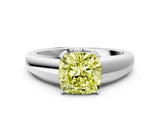White gold Fancy Yellow Cushion  Solitaire Diamond Ring with Tapered Band and Four-Prong Setting_49