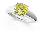 White gold Fancy Yellow Cushion  Solitaire Diamond Ring with Tapered Band and Four-Prong Setting_50