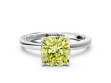 White gold Fancy Yellow Cushion  Solitaire Diamond Ring with Thin Band and Four-Prong Setting_3