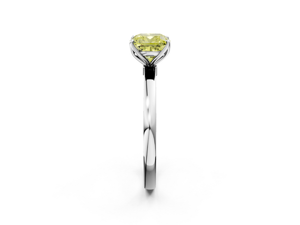 White gold Fancy Yellow Cushion  Solitaire Diamond Ring with Thin Band and Four-Prong Setting