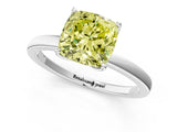 White gold Fancy Yellow Cushion  Solitaire Diamond Ring with Thin Band and Four-Prong Setting_85