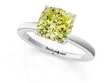 White gold Fancy Yellow Cushion  Solitaire Diamond Ring with Thin Band and Four-Prong Setting_97