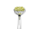 White gold Fancy Yellow Cushion  Solitaire Diamond Ring with a Classic Band and Four-Prong Setting