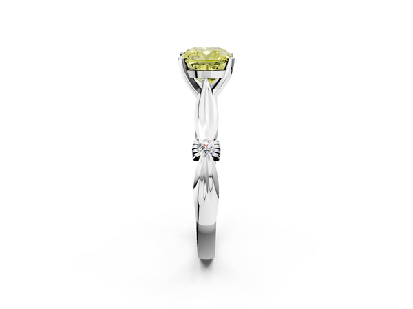 White gold Fancy Yellow Cushion  Solitaire Diamond Twisted Band with Four-Prong Setting