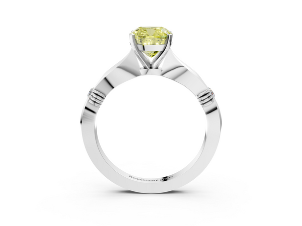 White gold Fancy Yellow Cushion  Solitaire Diamond Twisted Band with Four-Prong Setting