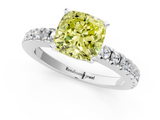 White gold Fancy Yellow Cushion  Solitaire Diamond with Pavé Band and Four-Prong Setting_29