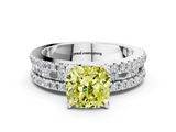 White gold Fancy Yellow Cushion  Solitaire Diamond with Pave and Channel Set Band_54