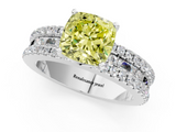 White gold Fancy Yellow Cushion  Solitaire Diamond with Pave and Channel Set Band_57