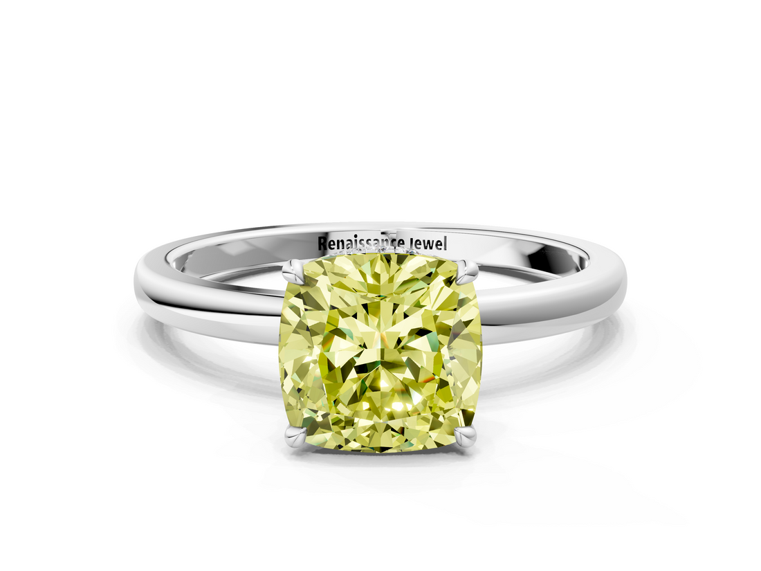 White gold Fancy Yellow Cushion  Solitaire Engagement Ring with Cathedral Band and Four-Prong Setting_21