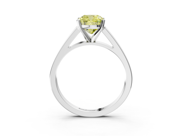 White gold Fancy Yellow Cushion  Solitaire Engagement Ring with Four-Prong Setting and Tapered Band