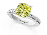 White gold Fancy Yellow Cushion  Solitaire Engagement Ring with Scrollwork Band and Four-Prong Setting_131