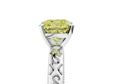White gold Fancy Yellow Cushion  Solitaire Engagement Ring with Scrollwork Band and Four-Prong Setting_135