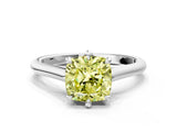 White gold Fancy Yellow Cushion  Solitaire Engagement Ring with Six-Prong Setting and Classic Band