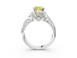 White gold Fancy Yellow Cushion  Solitaire Filigree Engagement Ring with Halo and Prong Setting_69