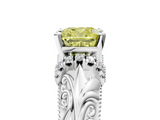 White gold Fancy Yellow Cushion  Solitaire Filigree Engagement Ring with Halo and Prong Setting_71