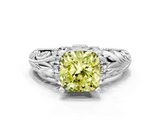 White gold Fancy Yellow Cushion  Solitaire Filigree Engagement Ring with Halo and Prong Setting_82