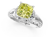 White gold Fancy Yellow Cushion  Solitaire Filigree Engagement Ring with Halo and Prong Setting_86