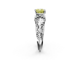 White gold Fancy Yellow Cushion  Solitaire Filigree Engagement Ring with Halo and Prong Setting_87