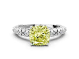 White gold Fancy Yellow Cushion  Solitaire Floral Milgrain Engagement Ring_31