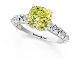 White gold Fancy Yellow Cushion  Solitaire Floral Milgrain Engagement Ring_32