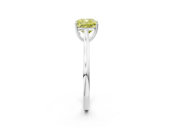 Platinum Fancy Yellow Cushion  Solitaire Heart Prong Engagement Ring with Tapered Band