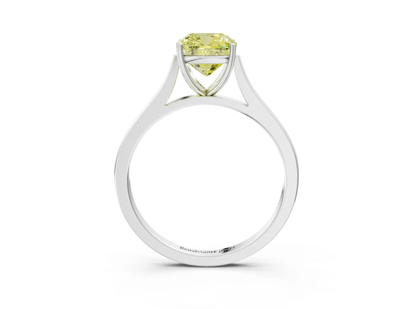 Platinum Fancy Yellow Cushion  Solitaire Heart Prong Engagement Ring with Tapered Band