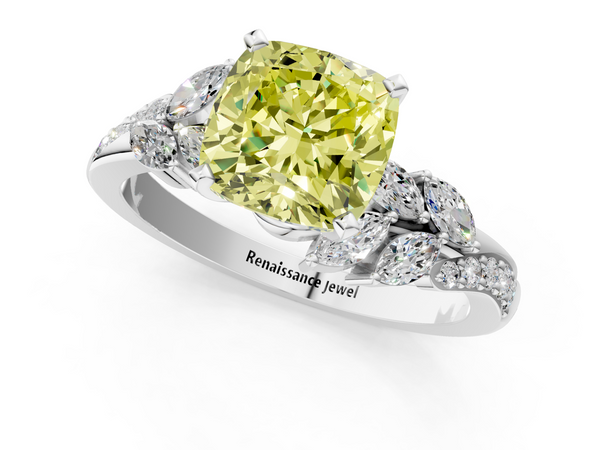 White gold Fancy Yellow Cushion  Solitaire Marquise Twist Band with Six-Prong Setting