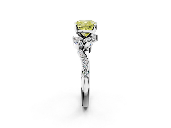 White gold Fancy Yellow Cushion  Solitaire Marquise Twist Band with Six-Prong Setting
