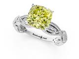 White gold Fancy Yellow Cushion  Solitaire Milgrain Diamond Engagement Ring with Bezel and Marquise Band_50