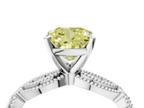 White gold Fancy Yellow Cushion  Solitaire Milgrain Diamond Engagement Ring with Bezel and Marquise Band_53