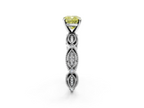 White gold Fancy Yellow Cushion  Solitaire Milgrain Diamond Engagement Ring with Bezel and Marquise Band_56