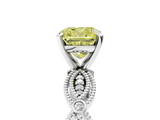 White gold Fancy Yellow Cushion  Solitaire Milgrain Diamond Engagement Ring with Bezel and Marquise Band_59