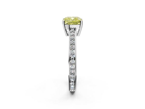 Platinum Fancy Yellow Cushion  Solitaire Pavé Band Prong Setting Ring