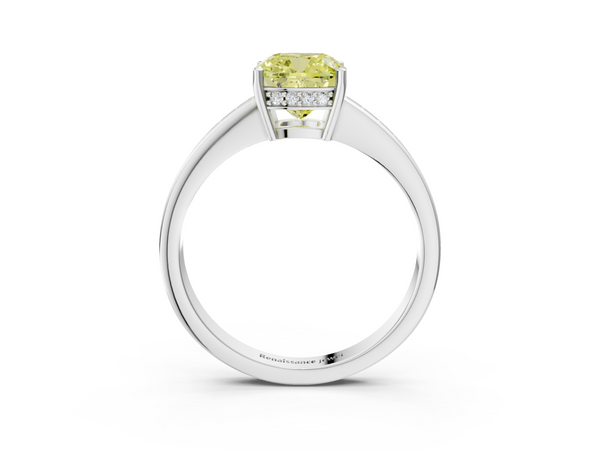 Platinum Fancy Yellow Cushion  Solitaire Pavé Band Prong Setting Ring