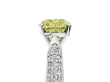 White gold Fancy Yellow Cushion  Solitaire Pavé Diamond Engagement Ring with Four-Prong Setting_179