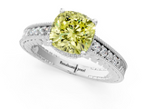 White gold Fancy Yellow Cushion  Solitaire Pavé Diamond Milgrain Engagement Ring with Four-Prong Setting_4