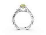 White gold Fancy Yellow Cushion  Solitaire Pavé Diamond Milgrain Engagement Ring with Four-Prong Setting_6