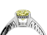 White gold Fancy Yellow Cushion  Solitaire Pavé Diamond Milgrain Engagement Ring with Four-Prong Setting_7