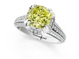 White gold Fancy Yellow Cushion  Solitaire Pave Split Shank Ring with Four-Prong Setting_142