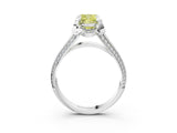 White gold Fancy Yellow Cushion  Solitaire Pave Split Shank Ring with Four-Prong Setting_144