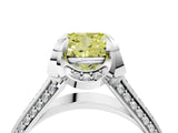 White gold Fancy Yellow Cushion  Solitaire Pave Split Shank Ring with Four-Prong Setting_145