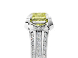 White gold Fancy Yellow Cushion  Solitaire Pave Split Shank Ring with Four-Prong Setting_146