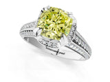 White gold Fancy Yellow Cushion  Solitaire Pave Split Shank Ring with Four-Prong Setting_151