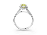 White gold Fancy Yellow Cushion  Solitaire Pave Split Shank Ring with Four-Prong Setting_163