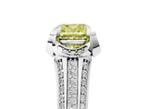 White gold Fancy Yellow Cushion  Solitaire Pave Split Shank Ring with Four-Prong Setting_165
