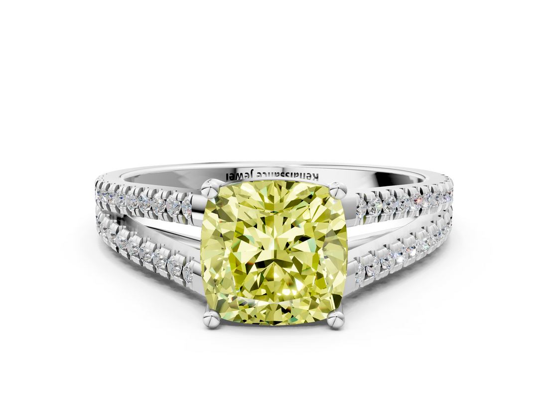 White gold Fancy Yellow Cushion  Solitaire Split Shank Pavé Diamond Engagement Ring_366