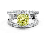 White gold Fancy Yellow Cushion  Solitaire Split Shank Pave Diamond Ring_49