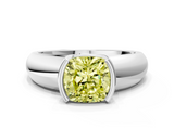 White gold Fancy Yellow Cushion  Solitaire Tension Set Diamond Ring with Wide Band_20