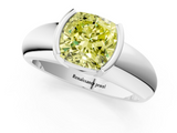 White gold Fancy Yellow Cushion  Solitaire Tension Set Diamond Ring with Wide Band_21